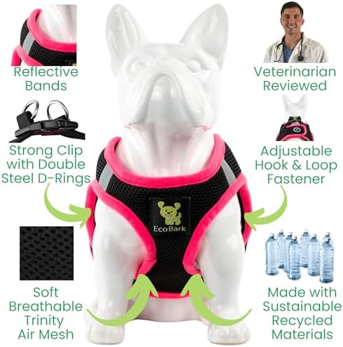 EcoBark Step in Dog Harness, No Pull, Luxurious Mesh, Black & Pink, XL - Image 3