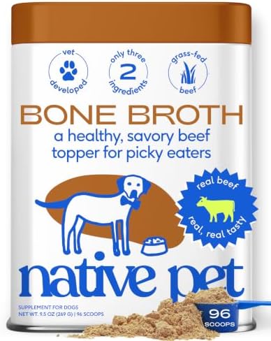 Native Pet Bone Broth for Dogs and Cats - Made with Real Beef Bone Broth, Dog Food Toppers for Picky Eaters - Provides Extra Hydration & Nutrition for Joint Strength, Immunity & Heart Health-96 Scoops by NativePet