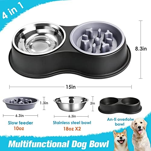 Epetslove Double Dog Water and Food Bowls Raised Slow Feeder Black - Image 2