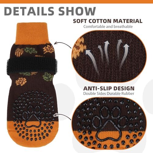 KOOLTAIL Fall Anti Slip Dog Socks for Hot/Cold Pavement to Prevent Licking Paws, Thanksgiving Dog Boots&Paw Protector with Grippers for Hardwood Floors, Traction Booties for Small Medium Large Dog, SM - Image 3