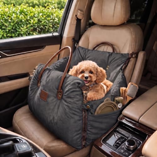 Pet Car Seat with Safety Tether, Carry Handles and Non-Slip Base, Darkgray by Unknown
