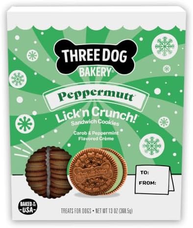 Three Bakery Peppermutt Lick'n Crunch! Sandwich - Minty Winter Edition Treats, Birthday, Drool-Worthy Puppy for Special Occasions by ThreeDogBakery