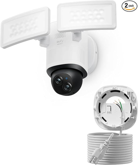 eufy Floodlight Camera E340(with AC Cable),Security Camera Outdoor, 360° PTZ, 24/7 Recording, 2.4G/5G Wi-Fi, 2000 LM, Motion Detection, Built-in Siren, Dual Cam, HB3 Compatible, No Monthly Fee by Unknown