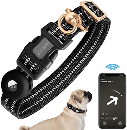 Auroth Airtag Dog Collar, Adjustable Air Tag Case Holder Dog Collar for Medium Large Dogs, Airtag Dog Collar Holder with Heavy Duty D Ring Tangle Free by AurothPets