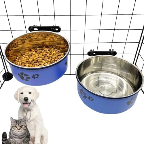 2Pcs Dog Crate Food Water Bowls No Spill Stainless Kennel Bowls 34 & 54 OZ by Tfwadmx