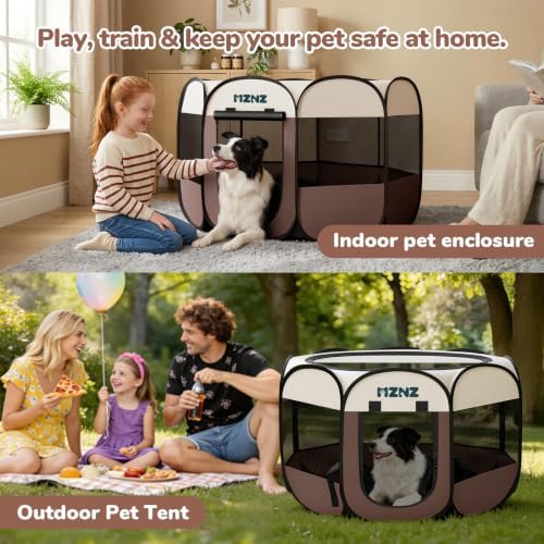 Dog Cat Small Animal Puppy Playpen Crate, Large, Brown - Image 3