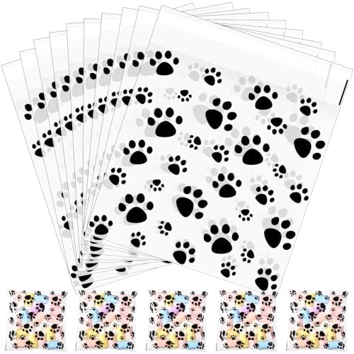 Pasimy 200 Pcs Paw Dog Treat Bags Clear Cellophane, Clear Black by Pasimy