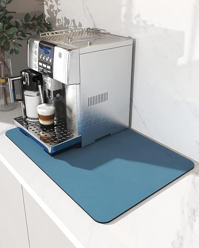 AMOAMI-Coffee Mat Hide Stain Rubber Backed Absorbent Dish Drying Mat for Kitchen Counter-Coffee Bar Accessories Fit Under Maker Machine Pot Espresso Machine Dish Rack by AMOAMI