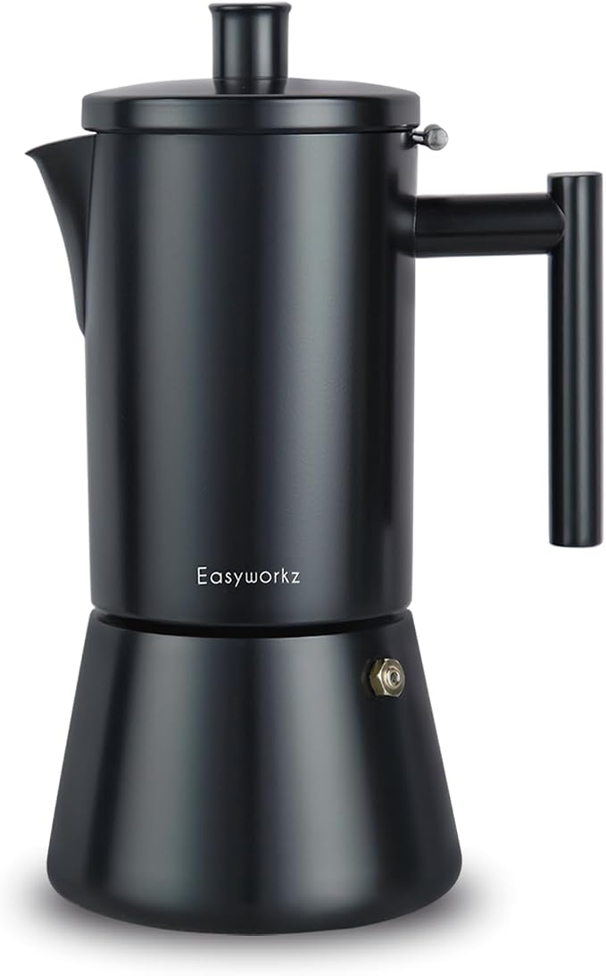 Easyworkz Diego Stovetop Espresso Maker Stainless Steel Italian Coffee Machine Maker 4Cup 6.8 oz Induction Moka Pot, Matte Black by Easyworkz