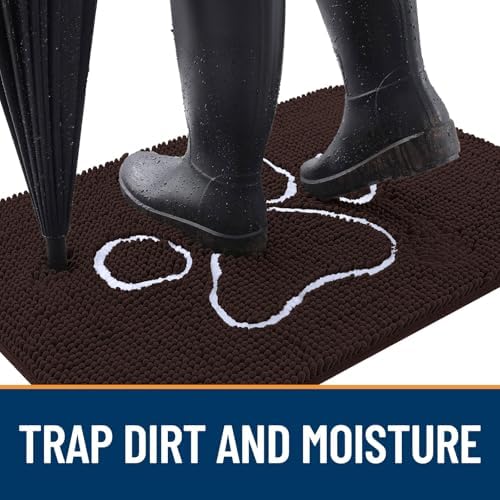 OLANLY Dog Door Mat for Muddy Paws 24x16, Paw Print Design Chenille Mud Mat - Image 2