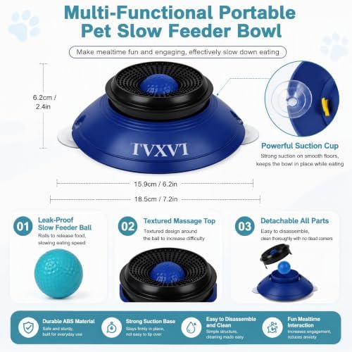 Rolling Lick Feeder Ball Bowl with Suction Cups Anti Slip Slow Feeder Interactive Puzzle Enrichment Toy for Dogs Cats Suitable for Wet Food Yogurt Bone Broth Nutrient Liquid (Blue) - Image 3