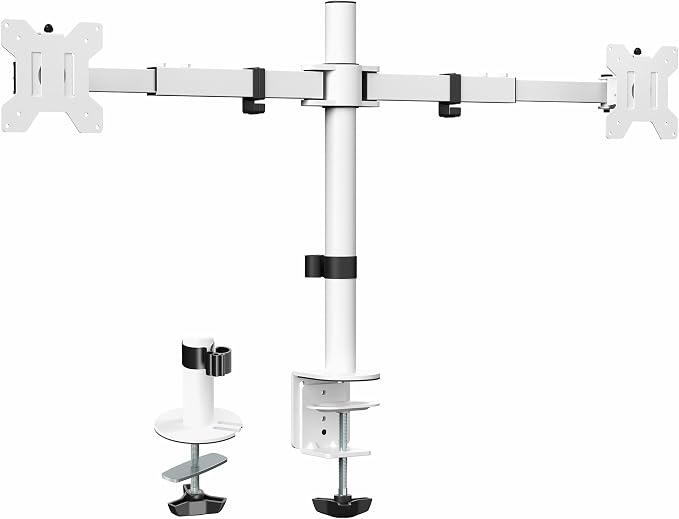 VIVO Dual LCD LED 21 to 32 inch Monitor Desk Mount, Heavy Duty, Adjustable Telescoping Arms, Flush Wall Setup, Fits 2 Screens, White, STAND-V002EW by Unknown