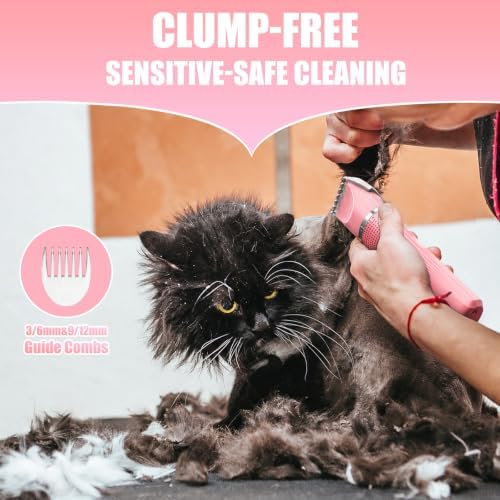 Cat Grooming Clippers Kit with Paw Trimmer, 3 in 1 Electric Pet Hair Trimmer Supplies for Thick Matted Hair, Heavy Coat Butt Shaver Cat Razor Fur Trimmer for Dogs at Home (Pink) - Image 4