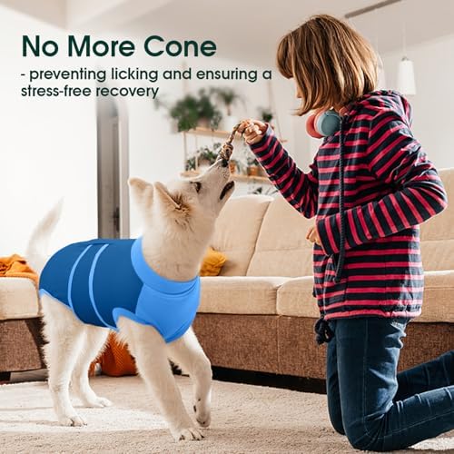 Kuoser Dog Recovery Suit, Female Male Spay Neuter Surgery Suit, Blue, XL - Image 3