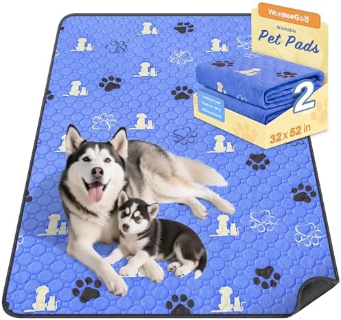 WanpeeGoo Washable Pee Pads for Dogs, Waterproof, 32 x 52 in, 2 Pack, Blue by WanpeeGoo