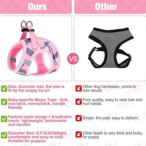 BEAUTYZOO Small Dog Harness and Leash Set,Step in No Choke No Pull Soft Mesh Dog Harnesses Reflective for Extra-Small Medium Puppy Dogs and Cats, Plaid Dog Vest Harness for XS S Pets, Pink S - Image 5