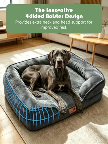 Spotted Play Orthopedic Dog Bed with Sides - Sofa Beds for Extra Large Dogs, Supportive Foam Pet Couch Bed with Washable Removable Cover, Waterproof Lining and Non-Slip Bottom, Dark Grey - XXL - Image 5
