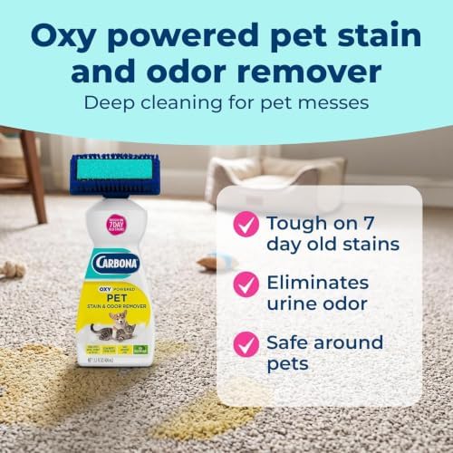 Carbona Oxy-Powered Pet Stain & Odor Remover, 2-in-1 Foaming Carpet Cleaner with Built-In Brush, Targets Urine, Vomit, Mud Messes from Dogs, Cats, 13.5 Oz (Pack of 3) - Image 3