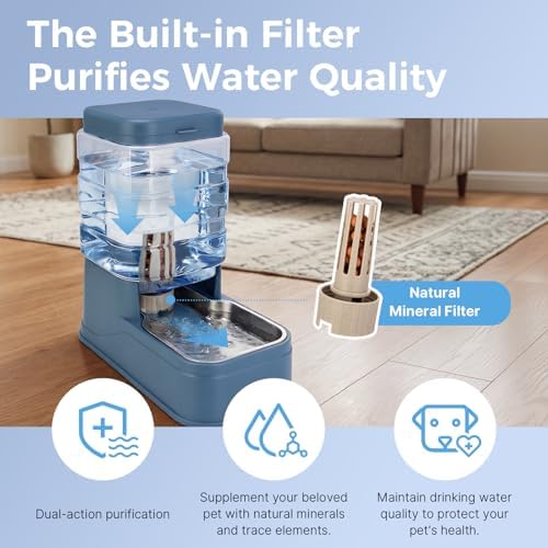 Automatic Cat Feeder and Water Dispenser with Stainless Steel Bowl with Ice Pack Gravity Food Feeder and Waterer Set Feeding Raised Bowls with Filter for Dog 1.3 Gallon x 2(Blue) - Image 5