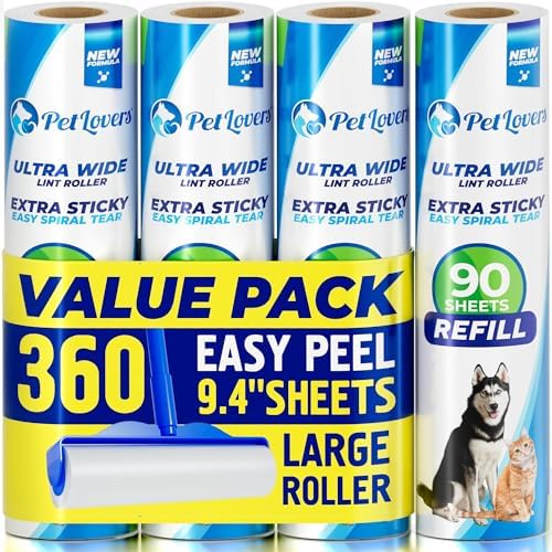 PetLovers Extra Sticky Floor Lint Roller 4 Pack of Refills Only - No Handles Included - 90 Sheets Per Refill 360 Sheets Total by PetLovers