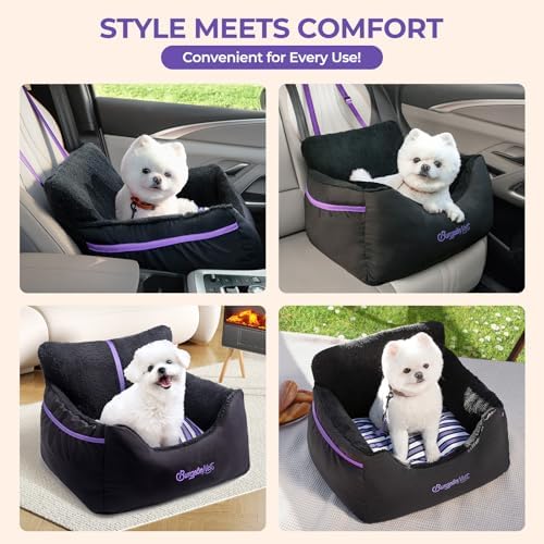 BurgeonNest Dog Car Seat for Small Dogs & Cats Under 25 lbs, Black Purple - Image 5