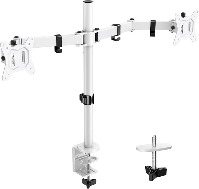 ErGear Fully Adjustable Dual Monitor Mount for 2 Screens up to 32 Inches, Holds up to 17.6 lbs Each Arm, Desk Stand, White by ErGear