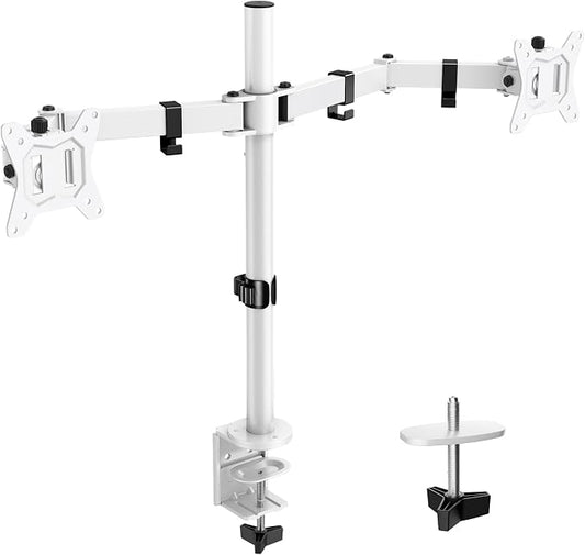 ErGear Fully Adjustable Dual Monitor Mount for 2 Screens up to 32 Inches, Holds up to 17.6 lbs Each Arm, Desk Stand, White by ErGear