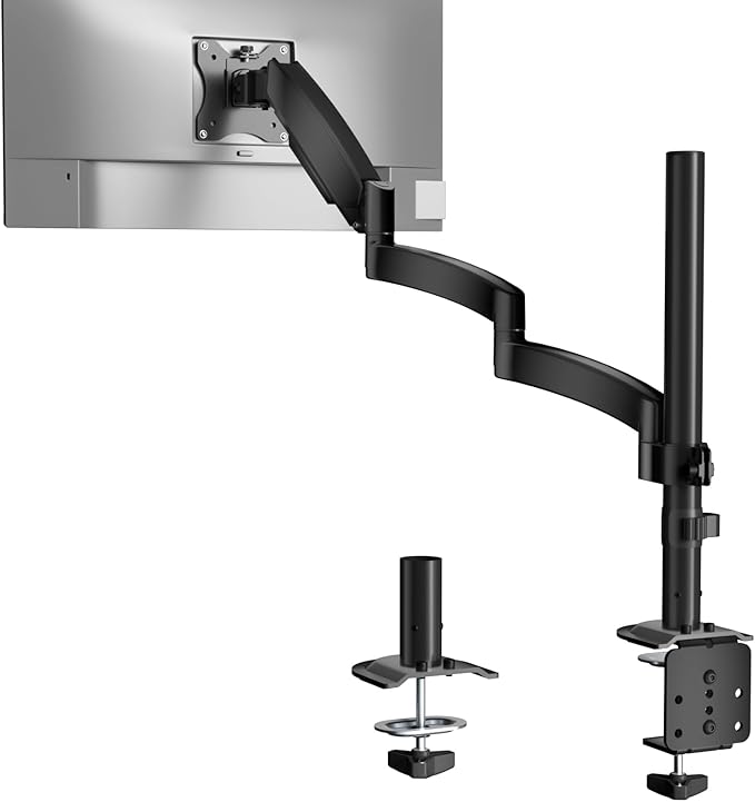 WALI Single Long Monitor Arm - Computer Monitor Arm Desk Mount for 13-32 inch, Hold up to 19.8lbs, Extra Long Adjustable Stand, Full Motion Tall Arm, VESA 75/100mm, (GSDM001L) by WALI