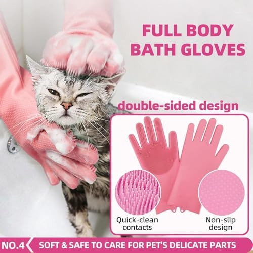 Bath Grooming Kit for Pets - Hair Brush Set with Towel, Washing Gloves, and Shampoo Scrubber Brush for Dogs and Cats (Pink) - Image 5