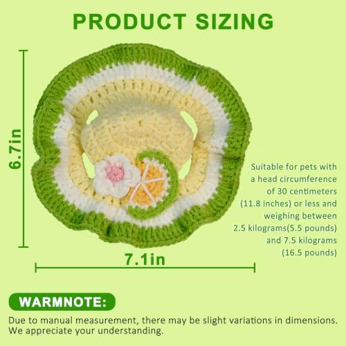 Pomelo Cat Hat, Cotton & Soft Cute Knitted Hats for Cats Birthday Party Spring Christmas Puppy Hat for Small Pets (Green,M) - Image 4