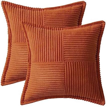 MIULEE Fall Rust Decorative Euro Sham Throw Pillow Covers for Couch Bed Livingroom 22x22 Inch Set of 2 Boho Accent Throw Pllows Broadside Striped Patchwork Soft Corduroy Pillowcases, Terracotta - Image 6