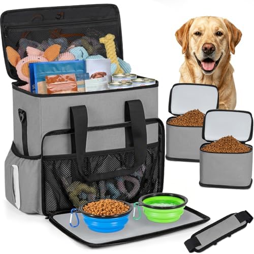 TORIBIO Large Dog Travel Bag for Supplies with Food Bowl by TORIBIO