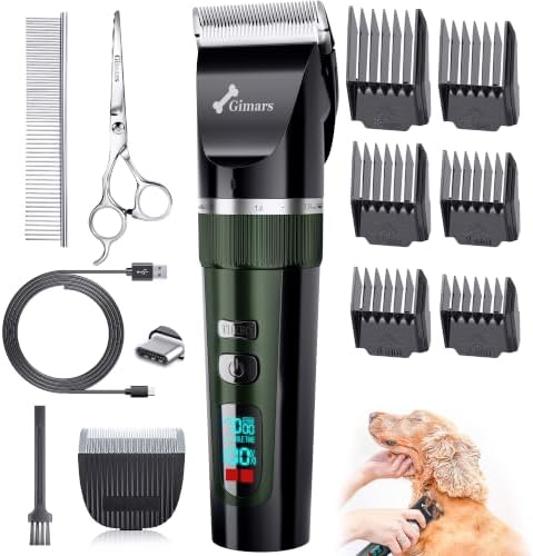 Gimars 4 in 1 Powerful 7000RPM Dog Clippers for Grooming with Replacement Blade, Professional Cordless Low Noise 55dB Pet Clippers, Dog Hair Clipper and Dog Shaver Kit for Thick Hair, Cat and Horse by Gimars