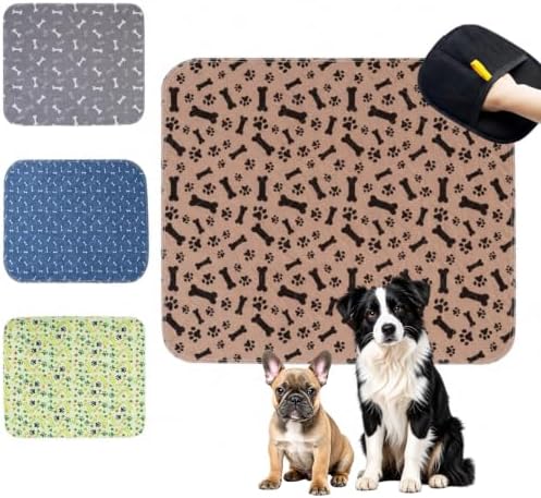 Puppy Pads with Pheromones, Washable Pee Pads for Dogs Potty Training, Reusable Dog Mat with Pet Hair Removal Gloves for Playpen, Crate, Whelping Box (Brown,M) by MISS+LULY