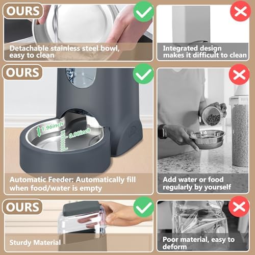 Automatic Cat Feeder and Water Dispenser with Stainless Steel Bowl Dog Gravity Food Feeder and Waterer for Small Medium Pets Puppy Kitten 1 Gallon x 2 - Image 4