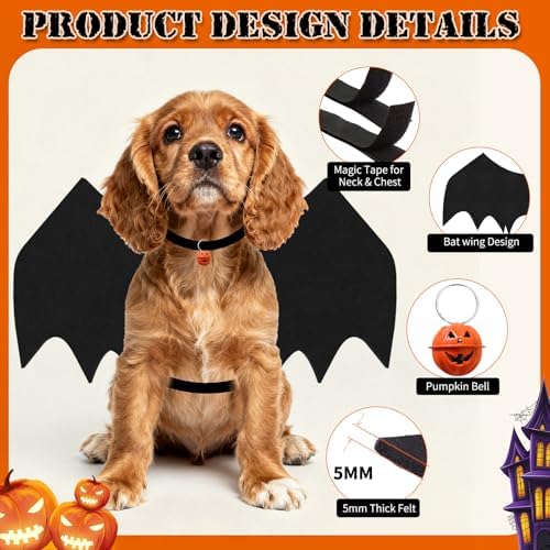 Dog Halloween Costumes for Medium Dogs, Dog Bat Wings with Pumpkin Bell Pet Halloween Cosplay Party Dress Up (Medium) - Image 3