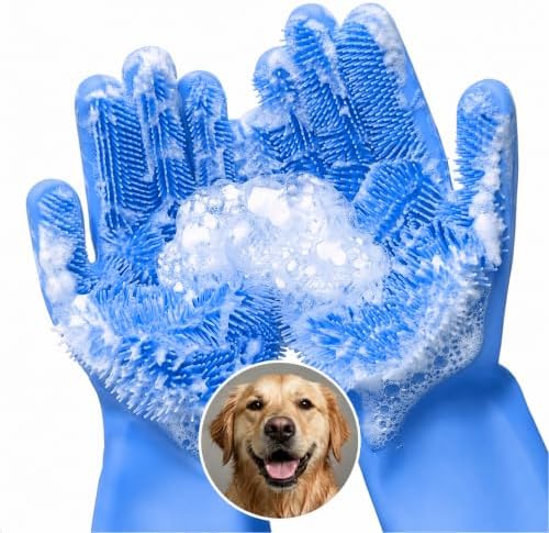 2-in-1 Cat and Dog Washing Gloves with 3000 Soft Bristles (Blue) by RZleticc