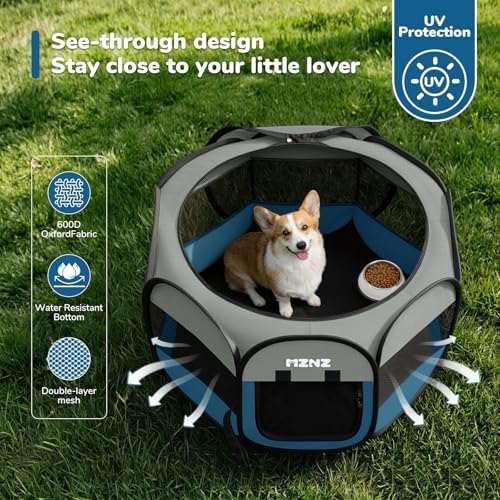Dog Cat Small Animal Puppy Playpen Crate, Medium, Grey Blue - Image 6