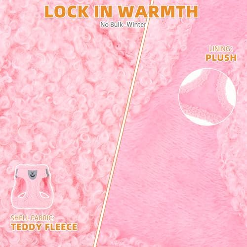 KOOLTAIL Plush Small Dog Harness and Leash Set, Warm Fleece No Pull Puppy Vest for Winter, Lightweight Reflective Step in Pet Harness for Medium Sized Dogs Boy Girl Outdoor Walking Cute Soft, Pink M - Image 4