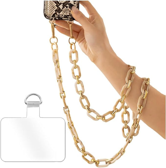 Phone Crossbody Chain Cell Phone Lanyard,Acrylic Shouder Strap Universal Cellphone Chain Strap with Tether Patches Compatible with Most Phones Bag Purse Beige by Turkalla