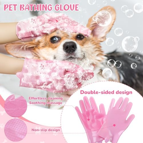 Dog Grooming Kit for Shedding – 8-Piece Pet Grooming Supplies with Deshedding Brush, Bath Gloves, Towels & Silicone Toothbrush | Ideal for Dogs, Cats, Small and Large Pets (Pink) - Image 4