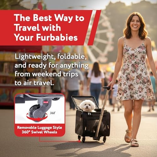 dbest products Pet Smart Cart, Medium, Black, Rolling Carrier with wheels soft sided collapsible Folding Travel Bag, Dog Cat Airline Approved Tote Luggage backpack - Image 6