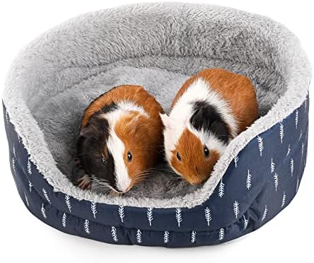 Guinea Pig Bed, Oval Cuddler, Removable Pad, Polyester, Ideal for Small Pets, Cuddle Cup Shape, Dark Blue, Leaf Pattern by ONEJU
