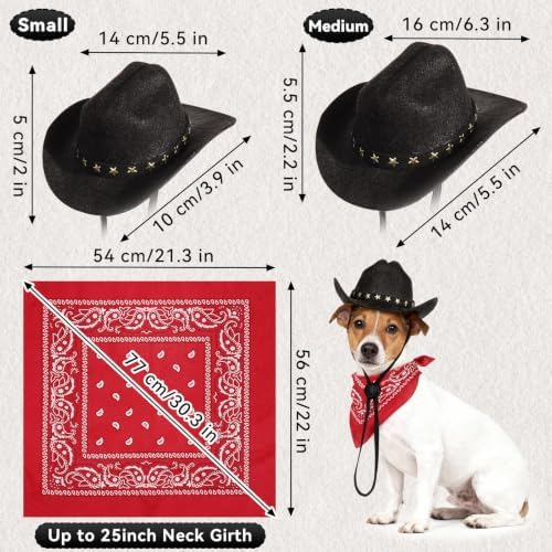 Pet Cowboy Costume, Dog Cowboy Hat with Bandana Scarf, Adjustable Cat Cowboy Hat for Party Cosplay Christmas, Halloween Cowboy Costumes for Small Pet Dogs Cats (Black, Small) - Image 2