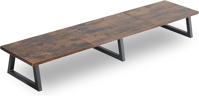 TEAMIX 42 inch Large [Dual] [Monitor] [Riser],Rustic Brown Extra Long TV [Stand Wood & Steel Desktop [Riser] with Storage for [Dual] Screen Office Desk Organization by TEAMIX