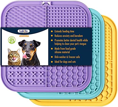 LUKITO 3PCS Licking Mat for Dogs & Cats with Suction Cups, Dog Peanut Butter Lick Pads for Anxiety Relief & Boredom Reducer, Slow Feeder Dog Bowls, Perfect for Bathing, Grooming and Training by LUKITO