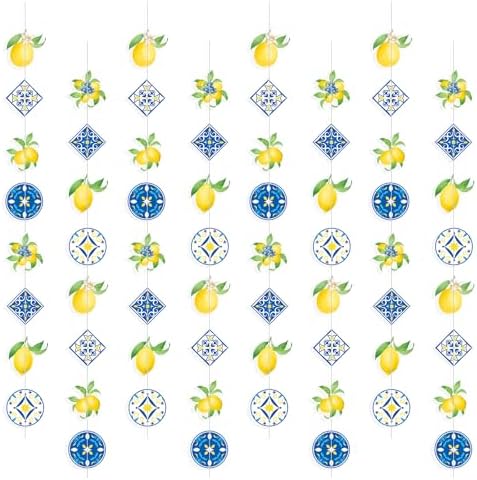 Capri Lemon Tile Banner Decorations Mediterranean Blue Yellow Amalfi Coast Party Decor for Italian Summer Wedding, Birthday, Bachelorette, Bridal Shower, Fiesta Supplies by CrazyJanpartydecorationhome