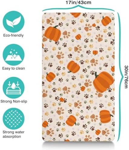 Fall Pumpkin Dog Food & Water Mat, Paw Prints Autumn Pet Feeding Mat for Floor Non-Slip Waterproof, Super Absorbent Cat Bowl Mat, Easy to Clean Eco-Friendly Durable Pet Placemat,17" × 30" - Image 4