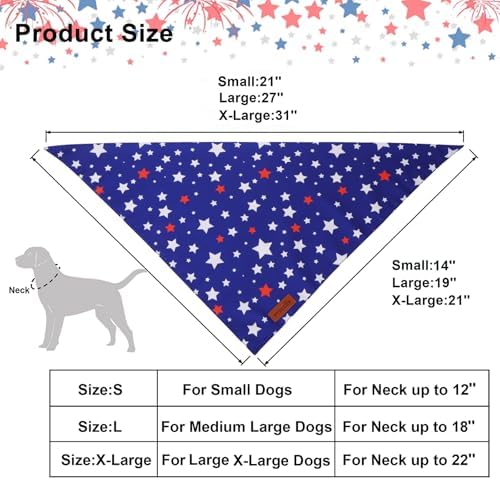 PTDECOR American Flag Dog Bandana Blue White Stars Paw Flag Patterns Designs 4th of July Pet Scarf Adjustable Patriotic Bandanas for Medium Large Dogs Pets (Large) - Image 4