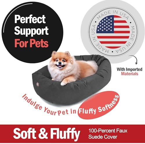 Majestic Pet 24 Inch Suede Calming Dog Bed Washable – Cozy Soft Round Dog Bed with Spine Support for Dogs to Rest Their Head - Fluffy Donut Dog Bed 24x19x7 (Inch) - Round Pet Bed Small – Gray (2025) - Image 2